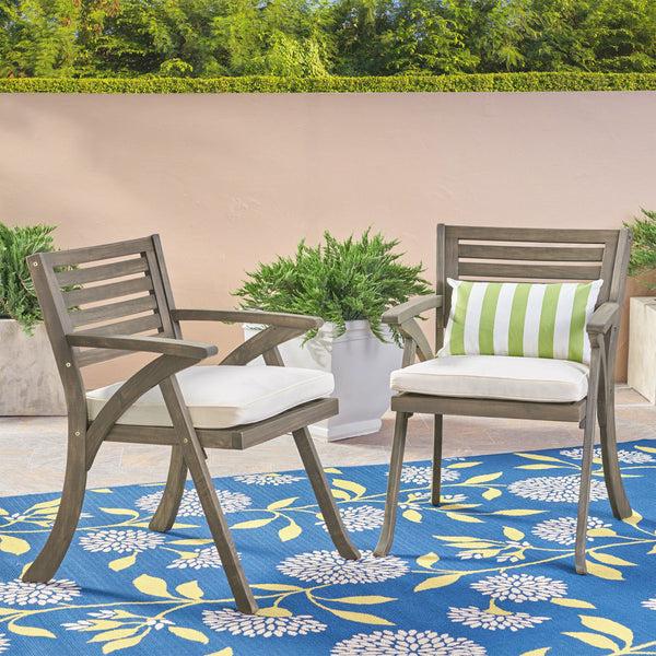 Gdf Studio Sean Outdoor Acacia Wood Dining Chair Gray And Cr?§?§me