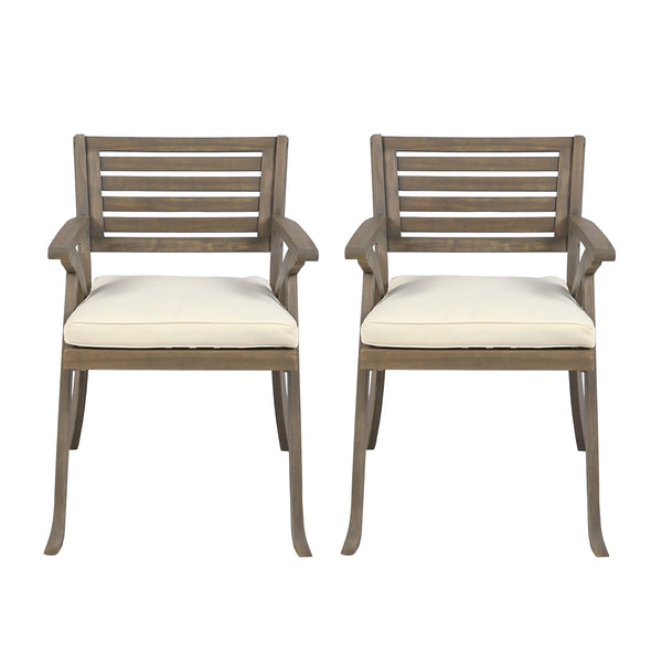 gdf studio Sean Outdoor Acacia Wood Dining Chair Gray and Cr?§?§me