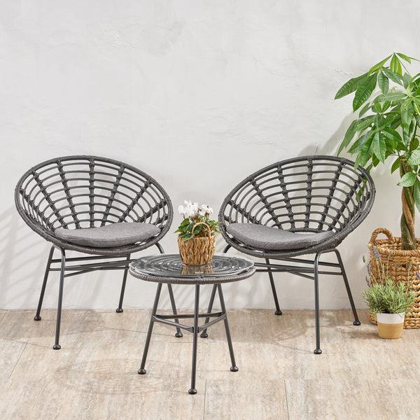 Gdf Studio Seaton Outdoor Modern Boho 2 Seater Wicker Chat Set With Side Table