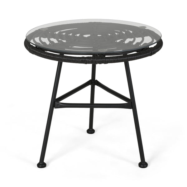 Gdf Studio Seaton Outdoor Modern Boho 2 Seater Wicker Chat Set With Side Table