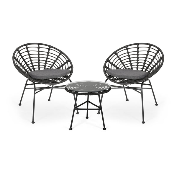 gdf studio Seaton Outdoor Modern Boho 2 Seater Wicker Chat Set with Side Table