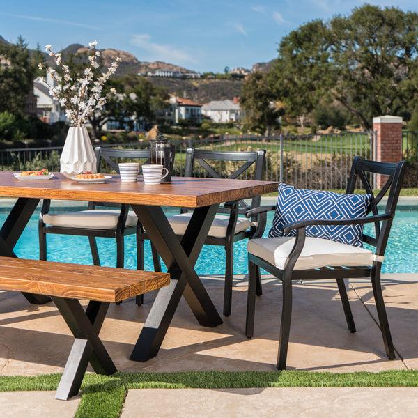 Gdf Studio Sebastian Outdoor 6 Piece Aluminum Dining Set With Concrete Table And Bench