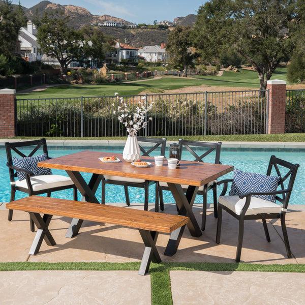 Gdf Studio Sebastian Outdoor 6 Piece Aluminum Dining Set With Concrete Table And Bench