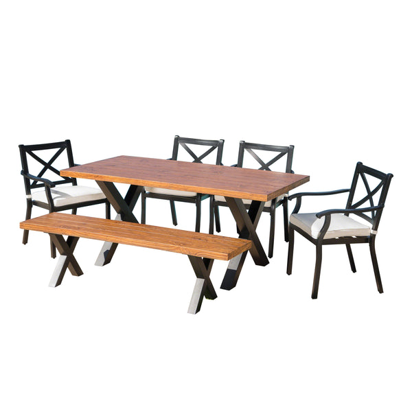 gdf studio Sebastian Outdoor 6 Piece Aluminum Dining Set with Concrete Table and Bench
