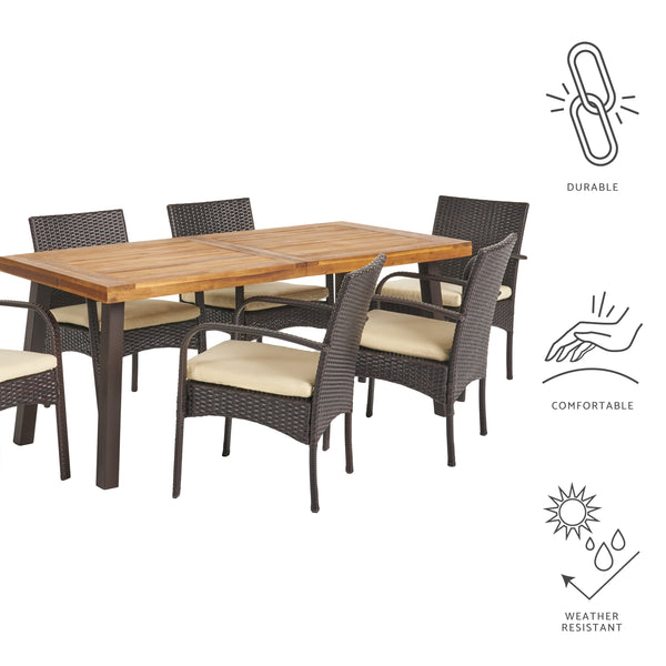 Gdf Studio Sebastian Wicker And Wood 7 Pc. Dining Set