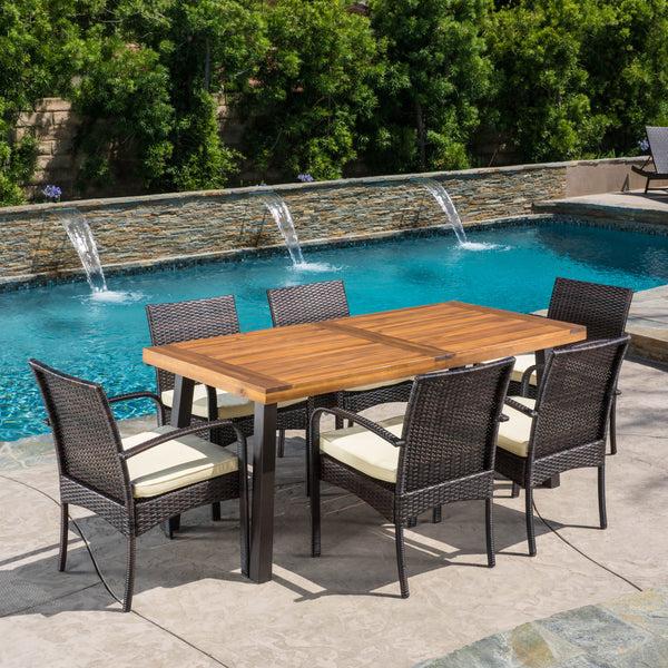 Gdf Studio Sebastian Wicker And Wood 7 Pc. Dining Set