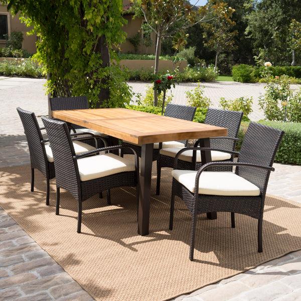 Gdf Studio Sebastian Wicker And Wood 7 Pc. Dining Set