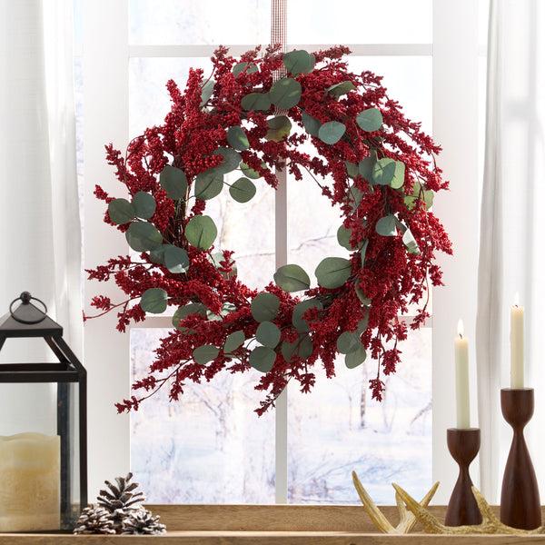 Gdf Studio Sedlari 29" Eucalyptus Artificial Wreath With Berries Green And Red