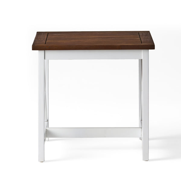 gdf studio Selvan Indoor Farmhouse Cottage Dark Oak Acacia Wood End Table with White Frame