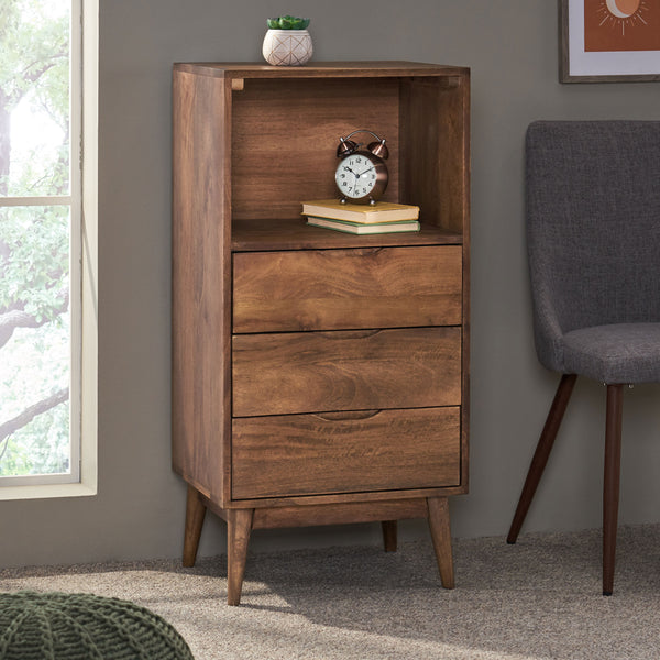 Gdf Studio Senoia Handcrafted Mid-Century Modern Mango Wood 3 Drawer Chest