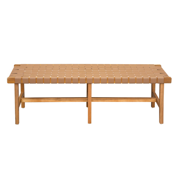 gdf studio Sephiro Stylish Acacia Wood Bedroom Bench with Woven PU Leather Seat