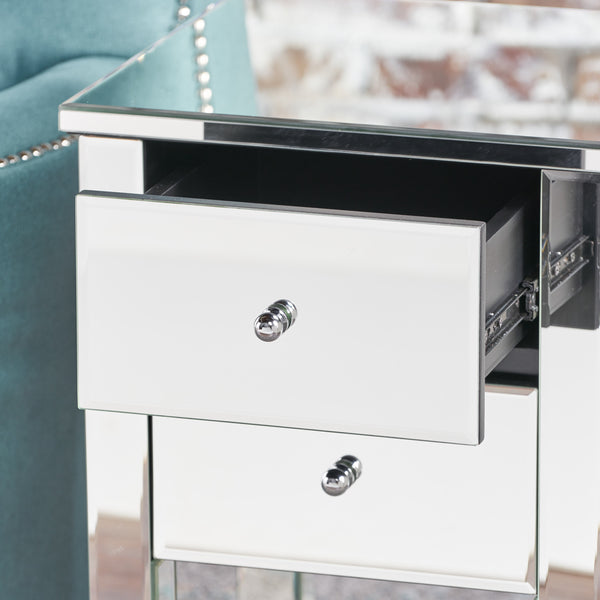 Gdf Studio Seranade Mirror Finished 2 Drawer Side Table