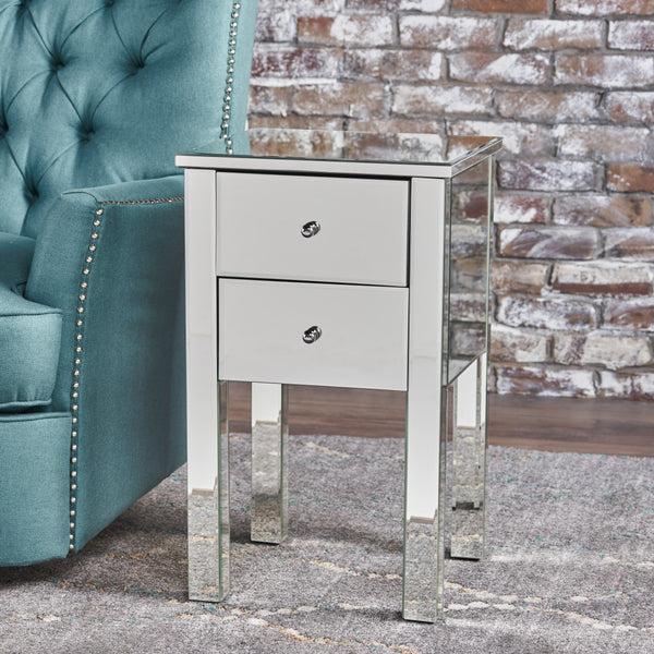 Gdf Studio Seranade Mirror Finished 2 Drawer Side Table