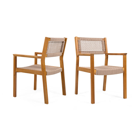 Gdf Studio Seraphina Outdoor Patio Acacia Wood Braided Rope Dining Chairs Set Of 2