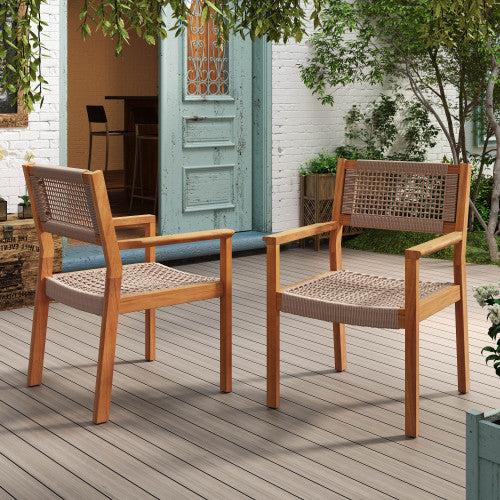 Gdf Studio Seraphina Outdoor Patio Acacia Wood Braided Rope Dining Chairs Set Of 2