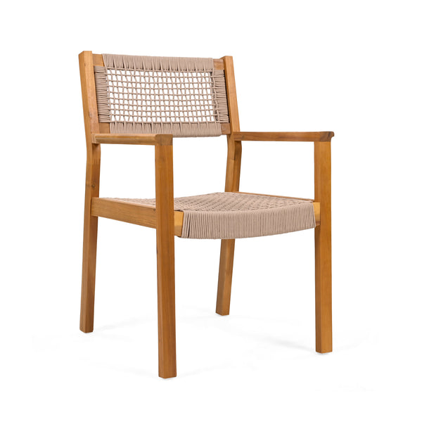 Gdf Studio Seraphina Outdoor Patio Acacia Wood Braided Rope Dining Chairs Set Of 2