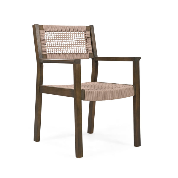 gdf studio Seraphina Outdoor Patio Acacia Wood Braided Rope Dining Chairs Set of 2