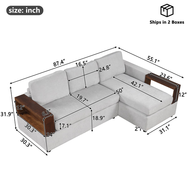 Gdf Studio Serava Sectional Sofa Upholstered Sofa Couch With Reversible Armrests For Living Room