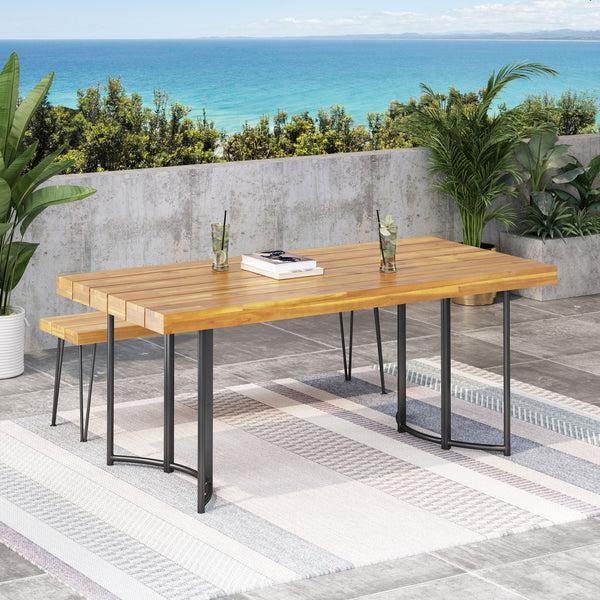 Gdf Studio Serena Outdoor Modern Industrial Acacia Wood Dining Table