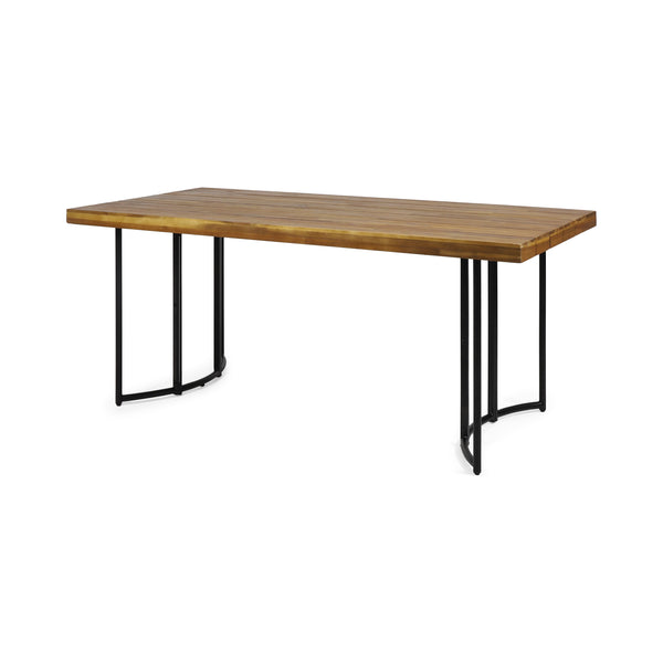 gdf studio Serena Outdoor Modern Industrial Acacia Wood Dining Table