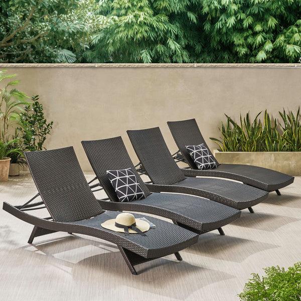 Gdf Studio Set Of 4 Luxury Outdoor Patio Furniture PE Wicker Chaise Lounge Chairs