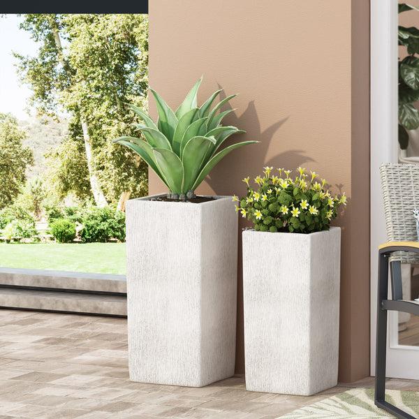 Gdf Studio Severino Outdoor Medium And Large Cast Stone Planter Set Antique White