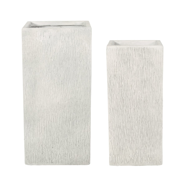 gdf studio Severino Outdoor Medium and Large Cast Stone Planter Set Antique White