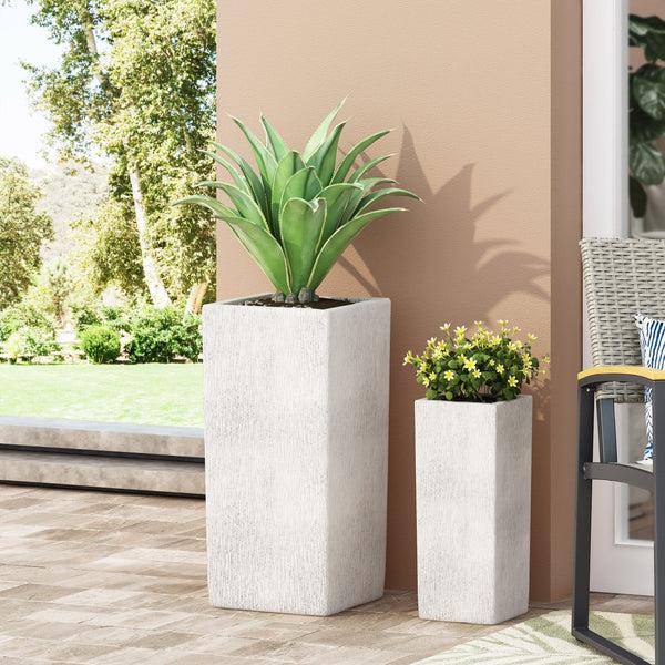 Gdf Studio Severino Outdoor Small And Large Cast Stone Planter Set Antique White