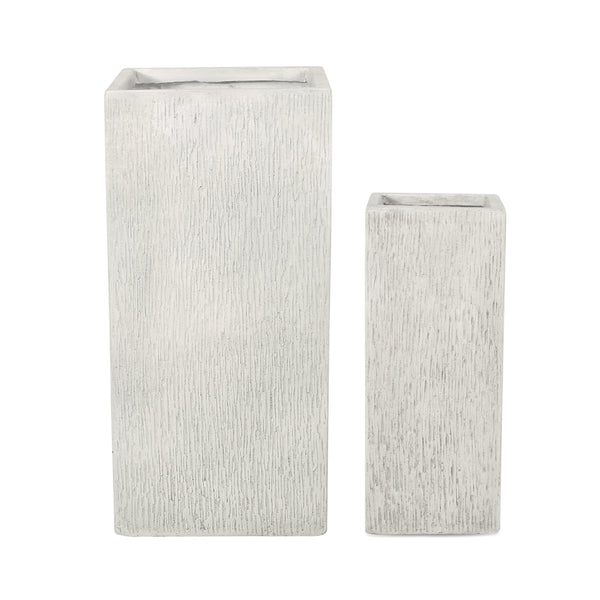 gdf studio Severino Outdoor Small and Large Cast Stone Planter Set Antique White