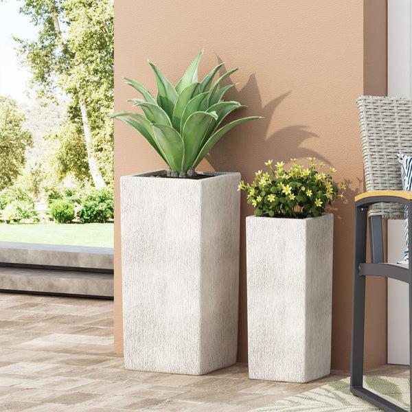 Gdf Studio Severino Outdoor Small And Medium Cast Stone Planter Set Antique White