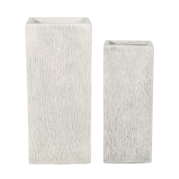 gdf studio Severino Outdoor Small and Medium Cast Stone Planter Set Antique White