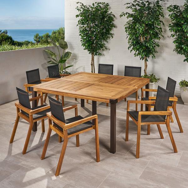 Gdf Studio Shamel Outdoor 8 Seater Acacia Wood Dining Set