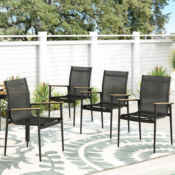 Gdf Studio Shane Outdoor Mesh And Aluminum Dining Chairs