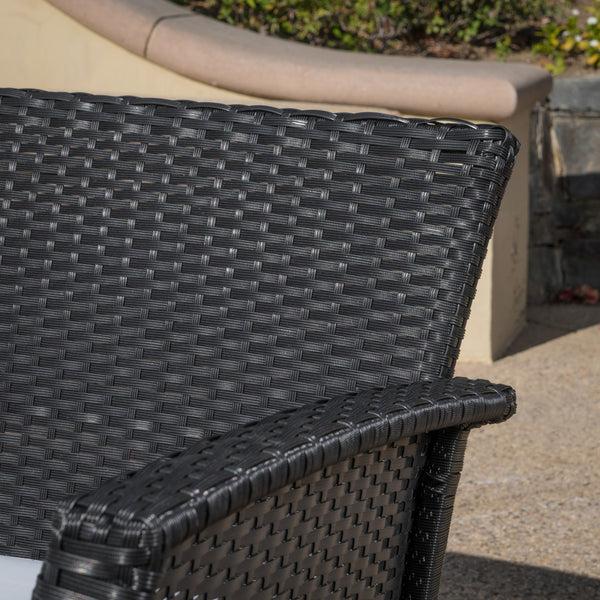 Gdf Studio Shasta Outdoor 4 Piece Black Wicker Chat Set With White Water Resistant Cushions