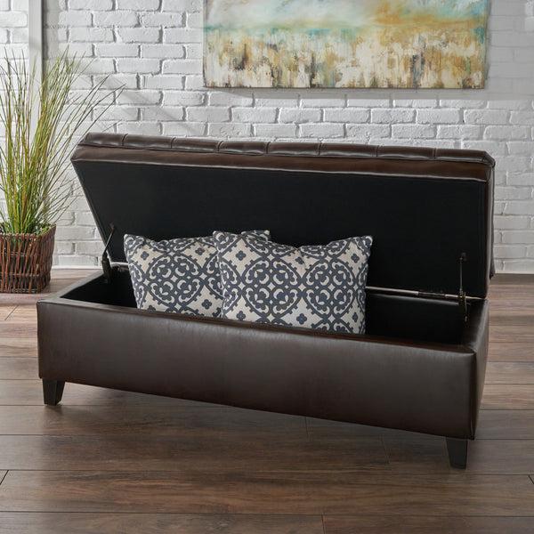 Gdf Studio Sheffield Contemporary Button Tufted Brown Faux Leather Storage Ottoman