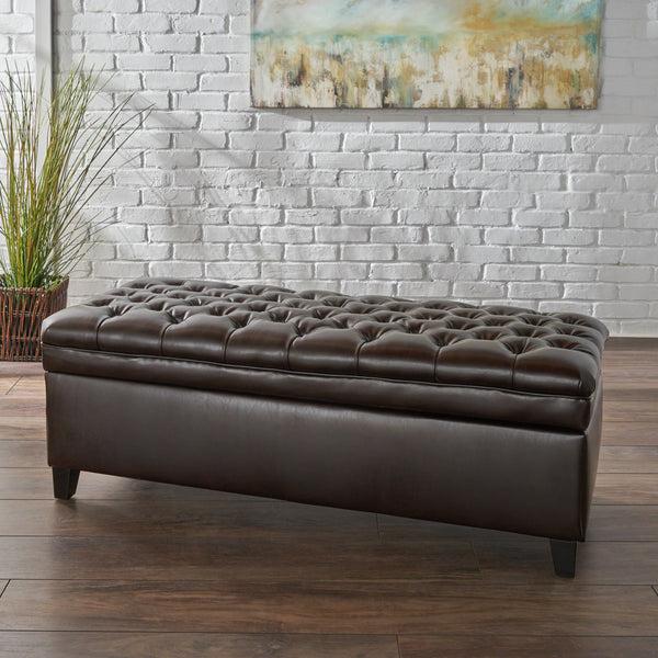 Gdf Studio Sheffield Contemporary Button Tufted Brown Faux Leather Storage Ottoman