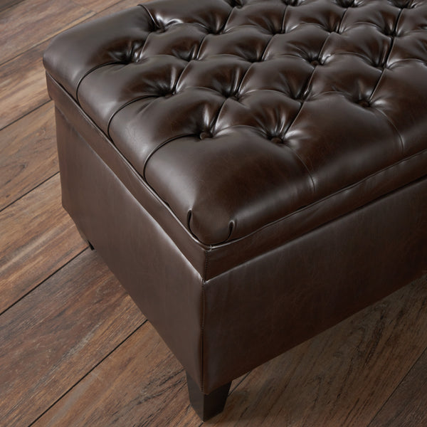 Gdf Studio Sheffield Contemporary Button Tufted Brown Faux Leather Storage Ottoman