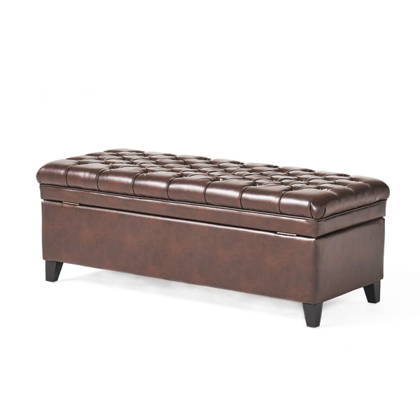 gdf studio Sheffield Contemporary Button Tufted Brown Faux Leather Storage Ottoman
