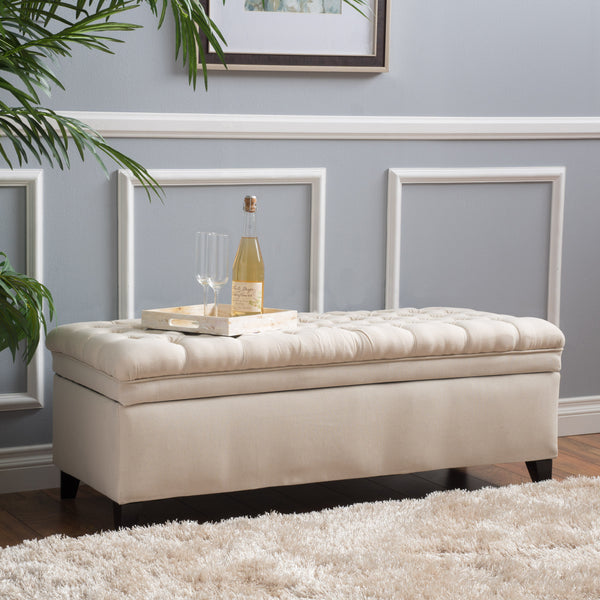 Gdf Studio Sheffield French Style Beige Fabric Tufted Storage Ottoman Bench