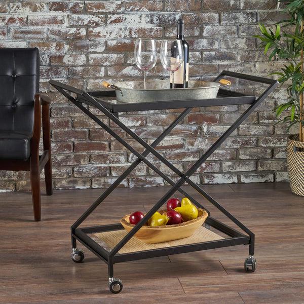 Gdf Studio Sheri Modern Tempered Glass Black Iron Bar Cart