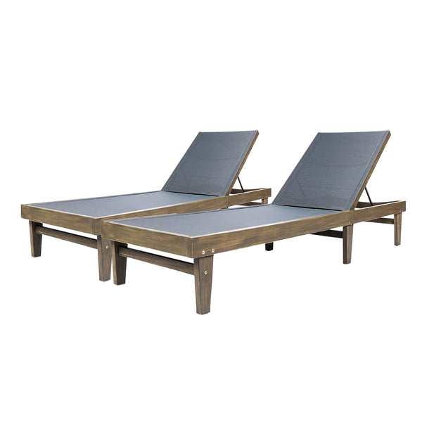gdf studio Shiny Outdoor Mesh and Wood Chaise Lounge (Set of 2)