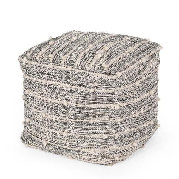 gdf studio Shurley Parham Boho Handcrafted Fabric Cube Pouf Ivory and Gray