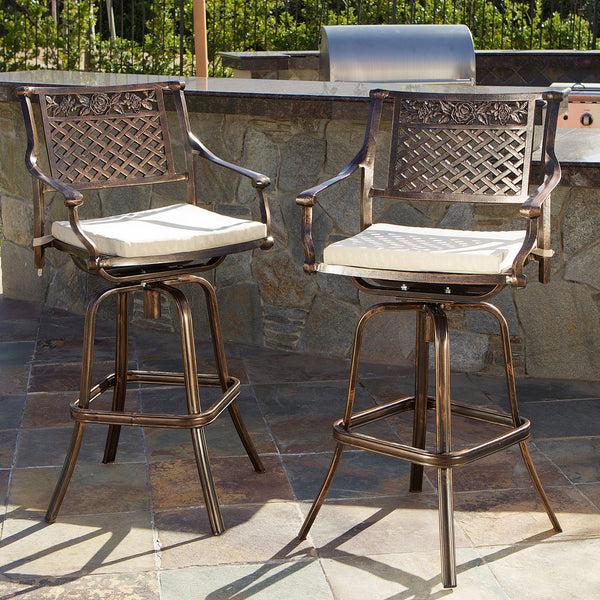 Gdf Studio Sierra 30-Inch Outdoor Cast Aluminum Swivel Bar Stools W/ Cushion (Set Of 2)