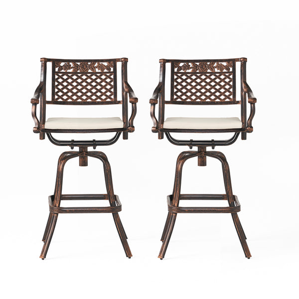 gdf studio Sierra 30-Inch Outdoor Cast Aluminum Swivel Bar Stools w/ Cushion (Set of 2)