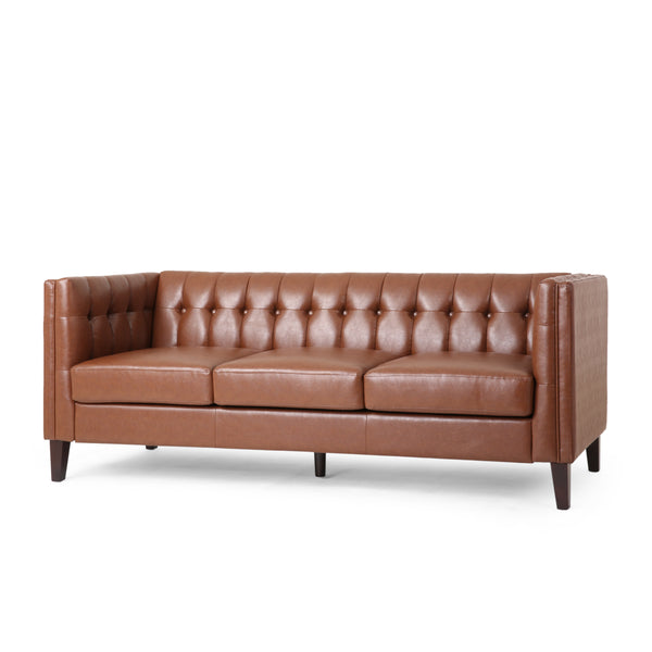 Gdf Studio Silkie Contemporary Faux Leather Tufted 3 Seater Sofa