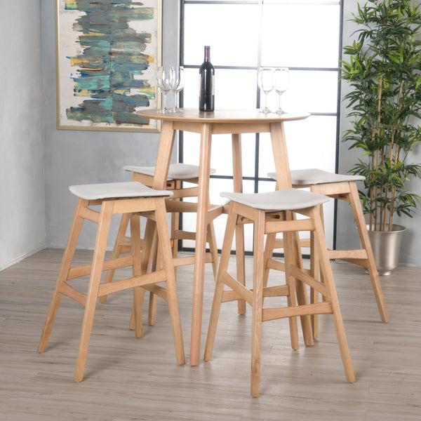 Gdf Studio Simi Natural Oak Finish Circular 5 Piece Bar Height Dining Set