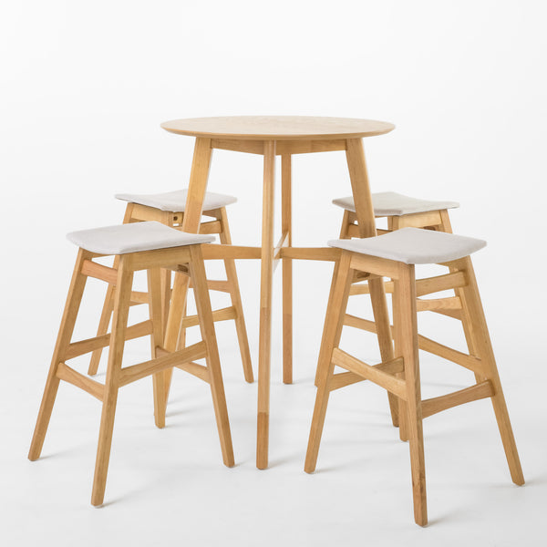 gdf studio Simi Natural Oak Finish Circular 5 Piece Bar Height Dining Set