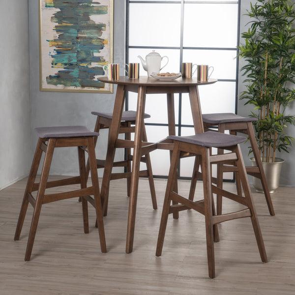 Gdf Studio Simi Natural Walnut Finish Circular 5 Piece Bar Height Dining Set