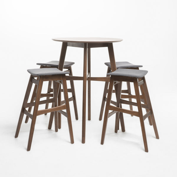 gdf studio Simi Natural Walnut Finish Circular 5 Piece Bar Height Dining Set