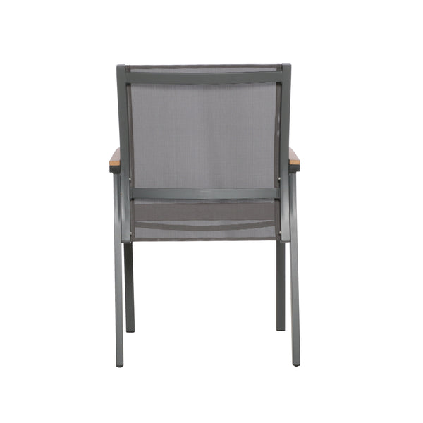 Gdf Studio Simon Outdoor 7 Piece Aluminum And Mesh Dining Set With Wood Top